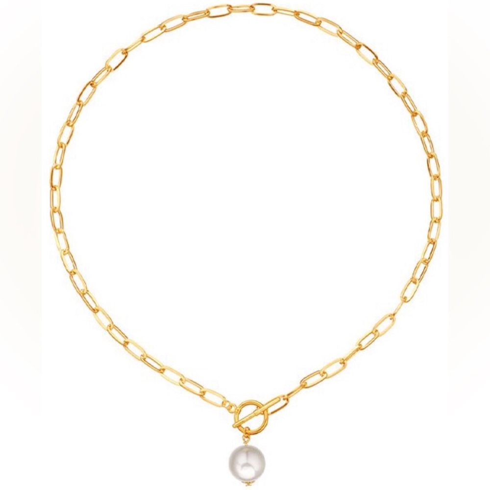 ✨3/$38 New Golden Chain Faux Pearl Toggle Clasp Front Closure Necklace T Bar - Picture 9 of 16